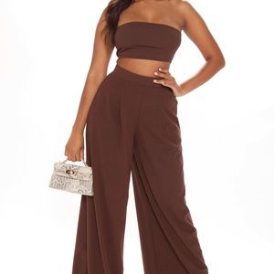 NWT Fashion Nova | Brown Tube Top Flare Pant Set | Size L